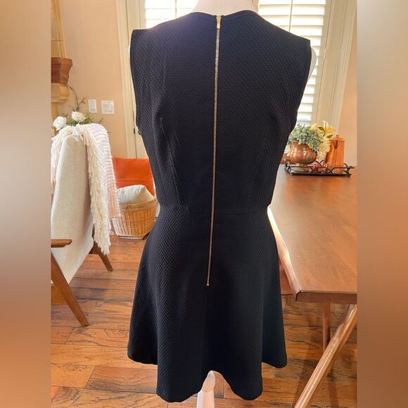 Sandro Paris Black Textured Fit & Flare Sleeveless Dress Sz 3 L Elegant Zip Back - Picture 5 of 12